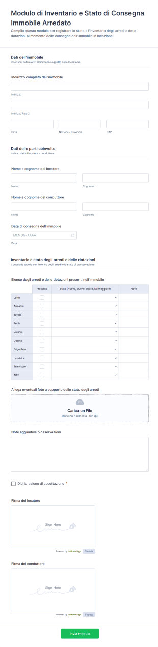 Modulo Di Inventario E Stato Di Consegna Immobile Arredato