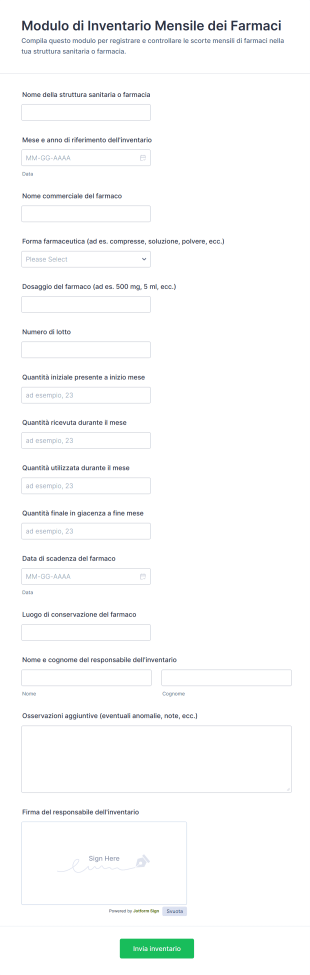 Modulo Di Inventario Mensile Dei Farmaci