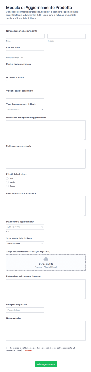 Modulo Di Invio Aggiornamenti Prodotto