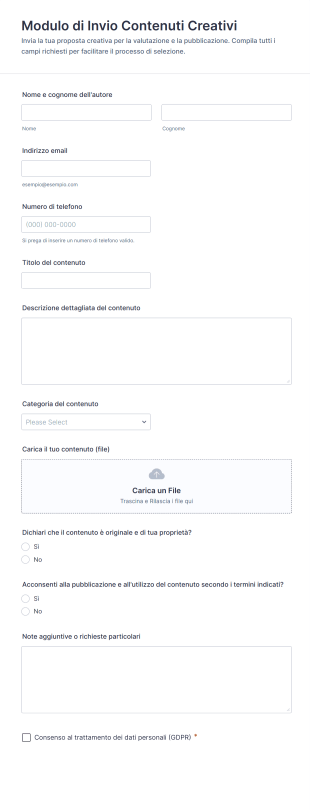 Modulo Di Invio Contenuti Creativi