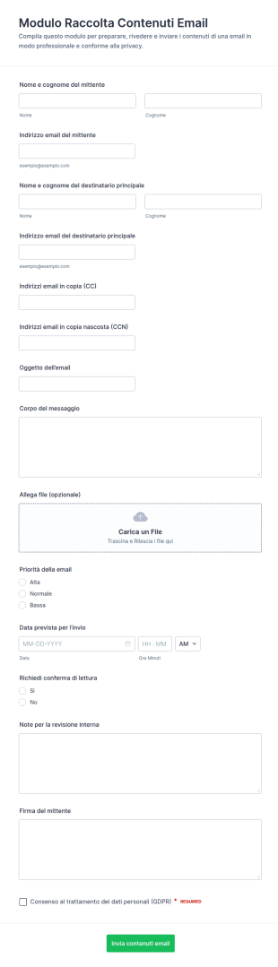 Modulo Di Invio Contenuti Email