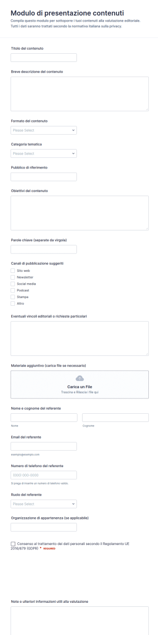 Modulo Di Invio Contenuti