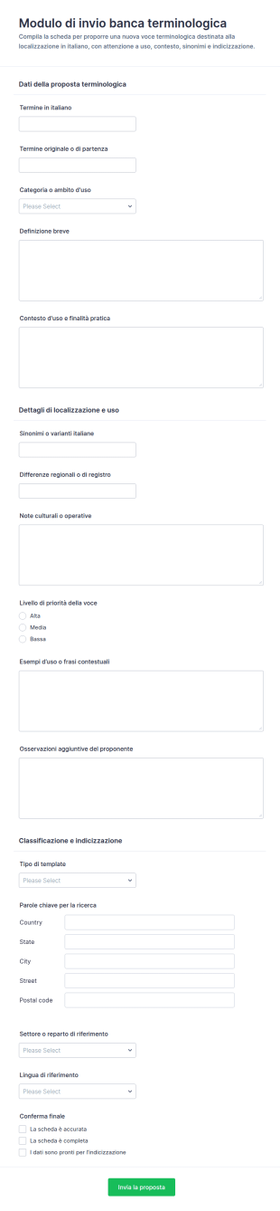 Modulo Di Invio Del Database Terminologico