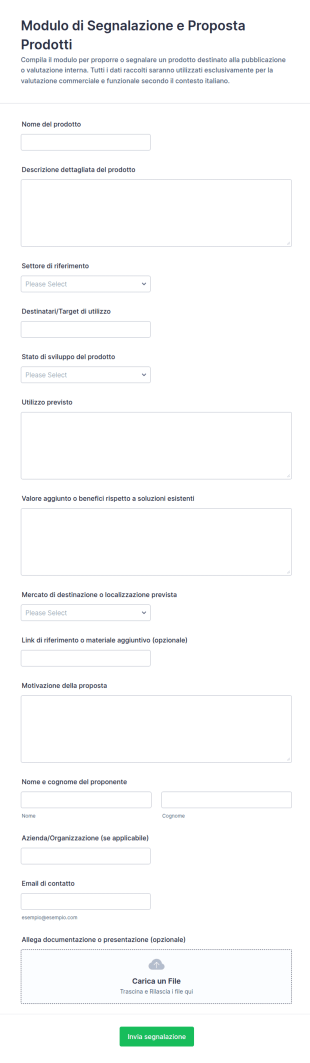 Modulo Di Invio Del Prodotto