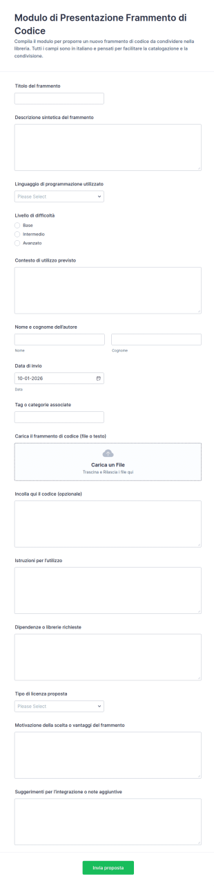 Modulo Di Invio Di Snippet Di Codice