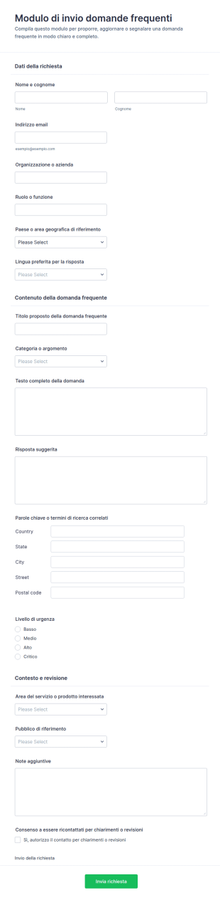 Modulo Di Invio Domande Frequenti