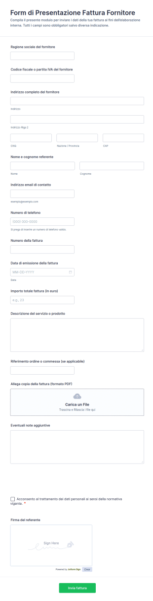 Modulo Di Invio Fattura Fornitore