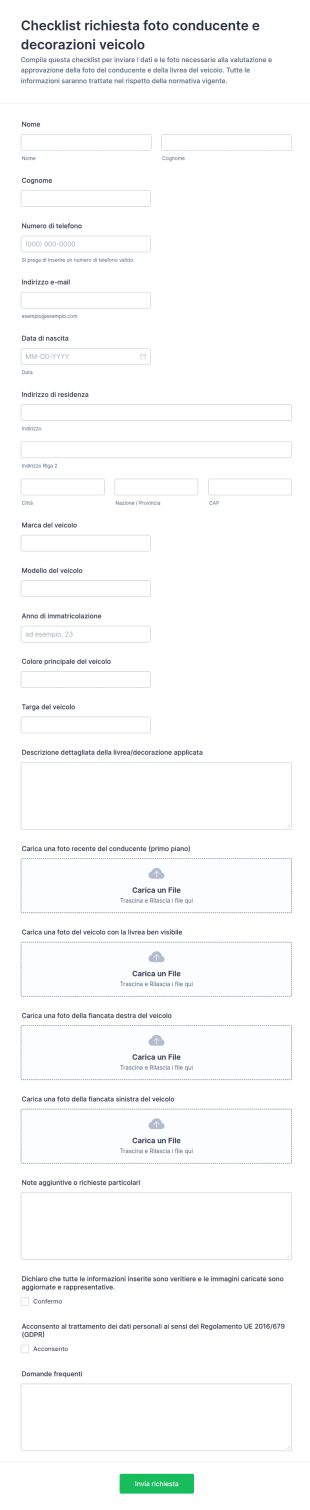 Modulo Di Invio Foto Del Conducente E Livrea