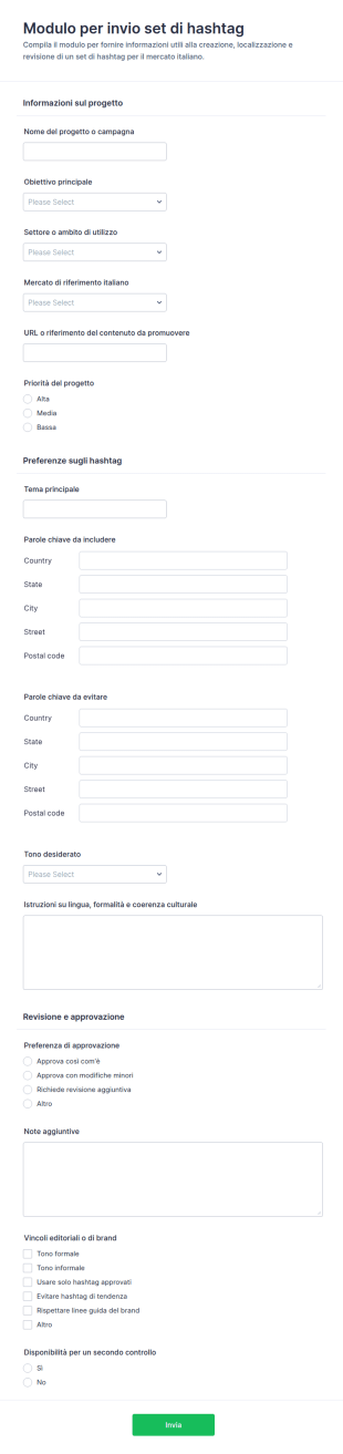 Modulo Di Invio Hashtag