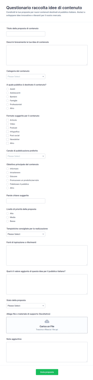 Modulo Di Invio Idee Per I Contenuti