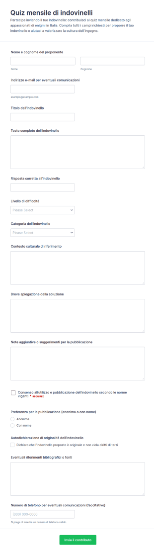 Modulo Di Invio Indovinelli Mensili
