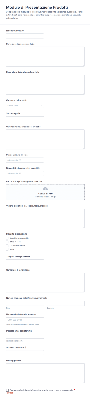 Modulo Di Invio Inserzioni Di Prodotto