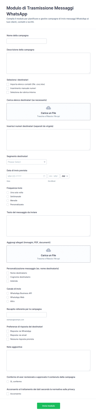 Modulo Di Invio Messaggi WhatsApp