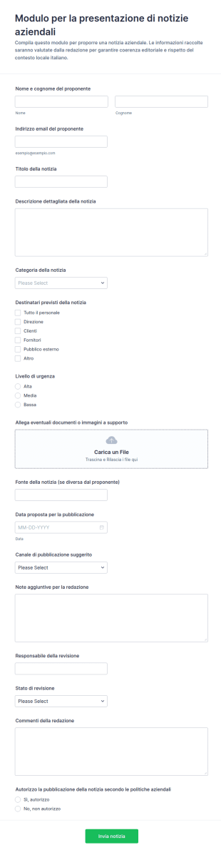 Modulo Di Invio Notizie Aziendali
