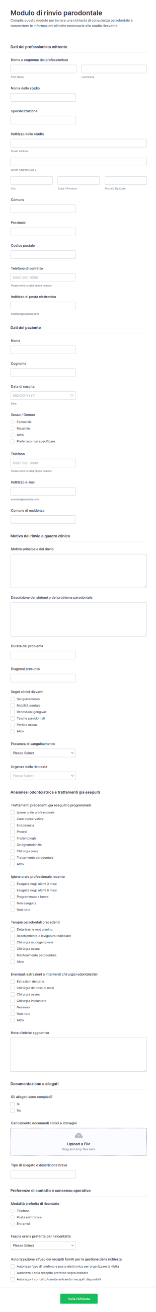 Modulo Di Invio Odontoiatrico Parodontale