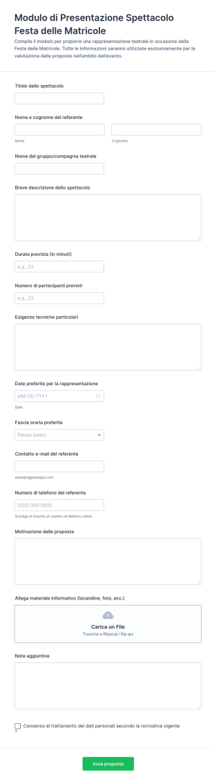 Modulo Di Invio Per Lo Spettacolo Di Fine Corso