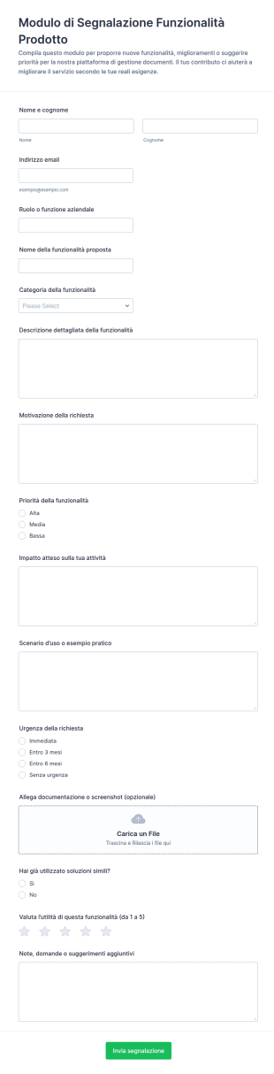 Modulo Di Invio Proposta Di Funzionalità