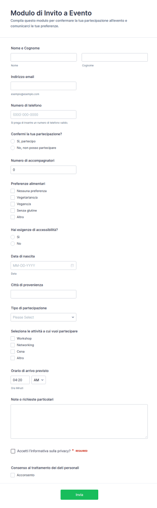 Modulo Di Invito All’Evento