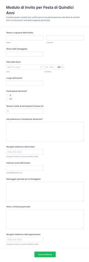 Modulo Di Invito Per Festa Di Quindici Anni