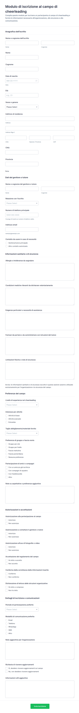 Modulo Di Iscrizione Al Campo Di Allegria