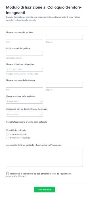 Modulo Di Iscrizione Al Colloquio Genitori Insegnanti
