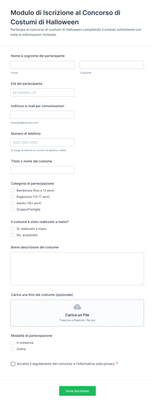 Modulo Di Iscrizione Al Concorso Di Costumi Di Halloween Form Template