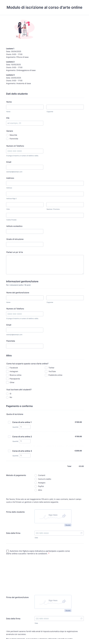 Modulo Di Iscrizione Al Corso D'arte Online