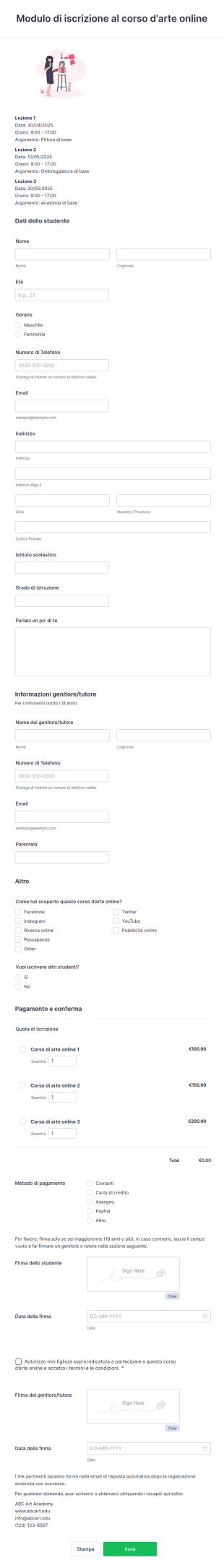 Modulo Di Iscrizione Al Corso D'arte Online