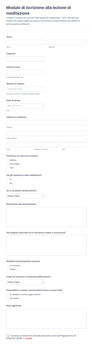 Modulo Di Iscrizione Al Corso Di Meditazione