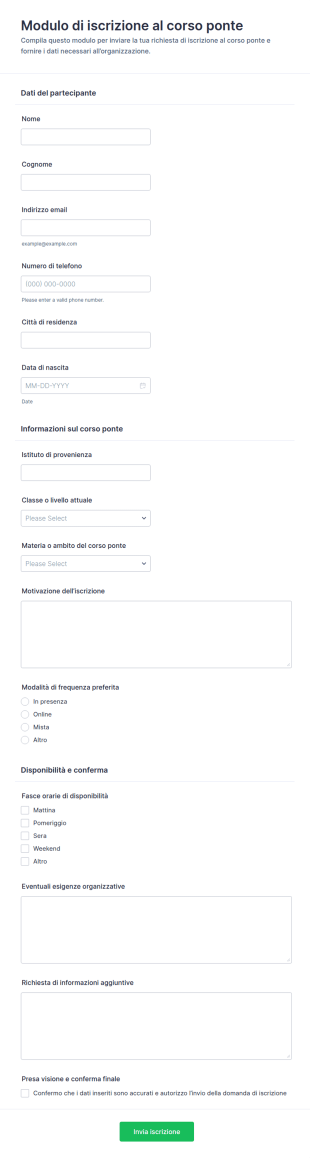 Modulo Di Iscrizione Al Corso Ponte