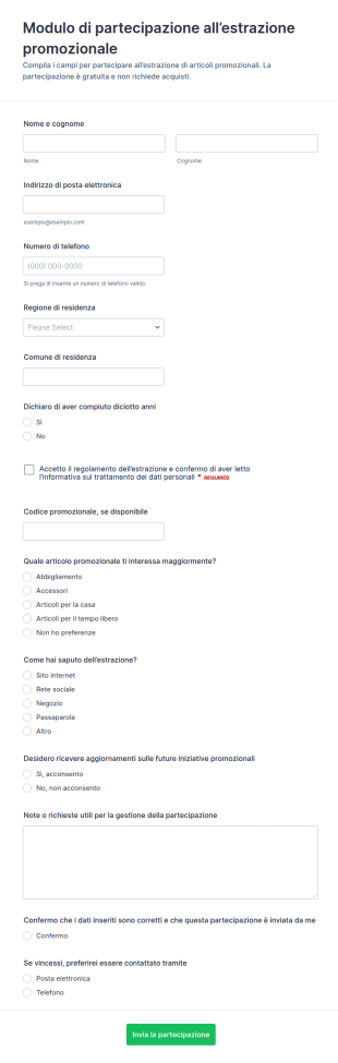 Modulo Di Iscrizione Al Raffle Di Merce