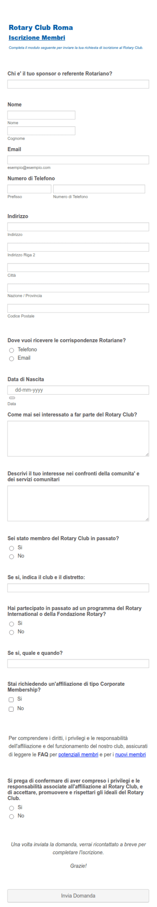 Modulo Di Iscrizione Al Rotary Club