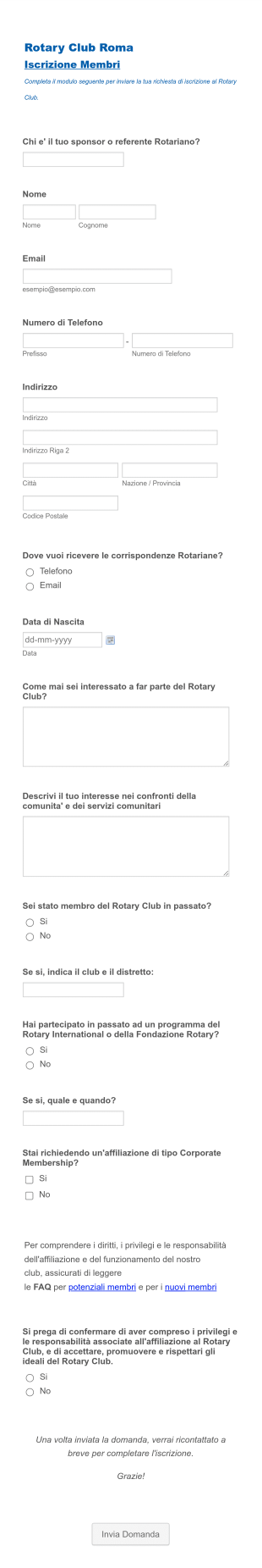 Modulo Di Iscrizione Al Rotary Club