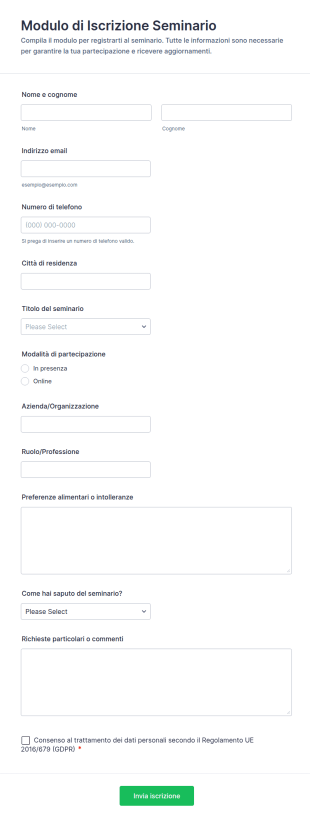 Modulo Di Iscrizione Al Seminario