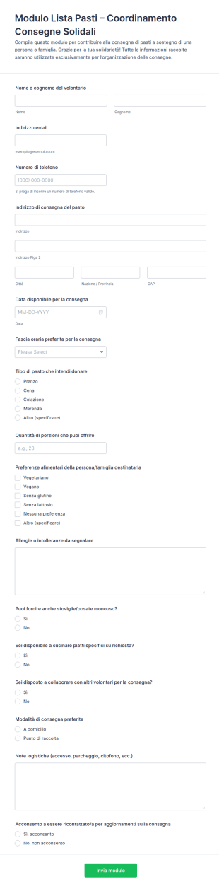 Modulo Di Iscrizione Al Treno Dei Pasti