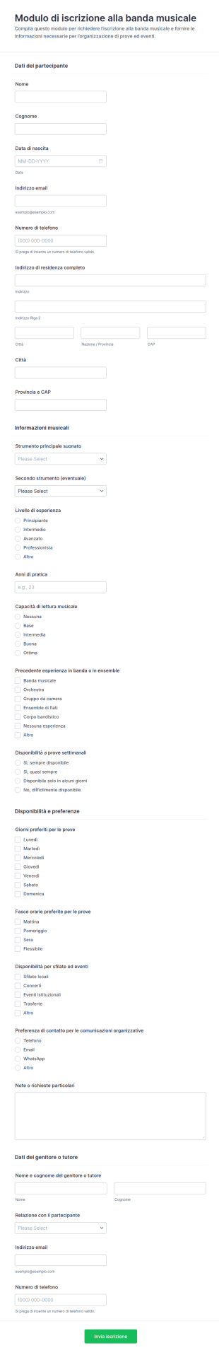 Modulo Di Iscrizione Alla Banda Marching