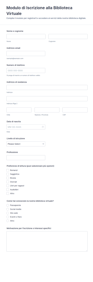 Modulo Di Iscrizione Alla Biblioteca Virtuale