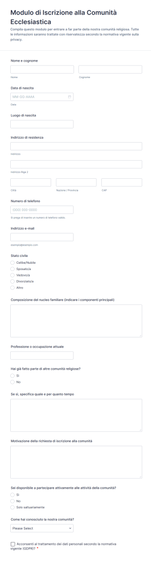 Modulo Di Iscrizione Alla Comunità Ecclesiastica