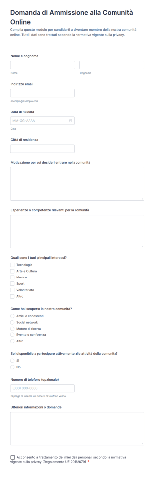 Modulo Di Iscrizione Alla Comunità