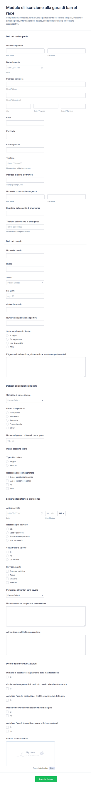 Modulo Di Iscrizione Alla Corsa Con Carriera