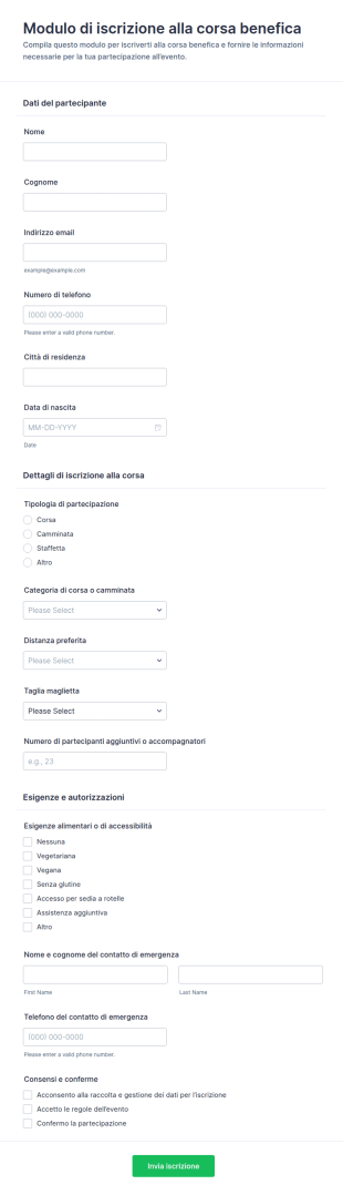 Modulo Di Iscrizione Alla Corsa Di Beneficenza