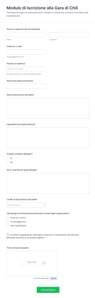 Modulo Di Iscrizione Alla Gara Di Chili