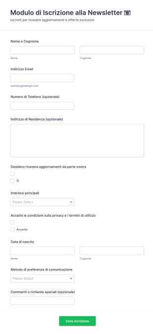 Modulo Di Iscrizione Alla Newsletter 📧