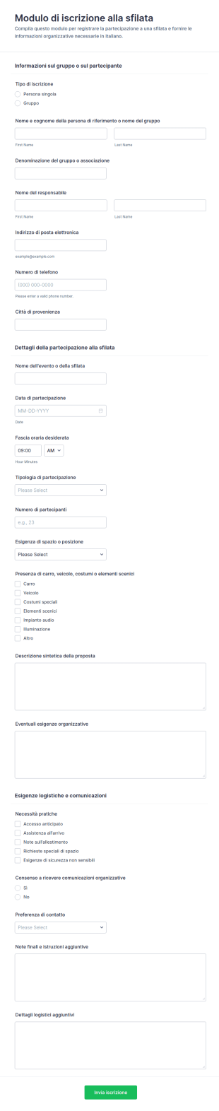 Modulo Di Iscrizione Alla Parata