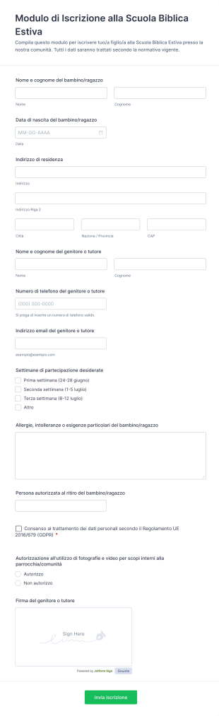 Modulo Di Iscrizione Alla Scuola Biblica Estiva