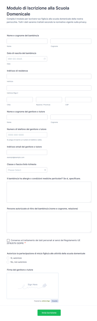 Modulo Di Iscrizione Alla Scuola Domenicale