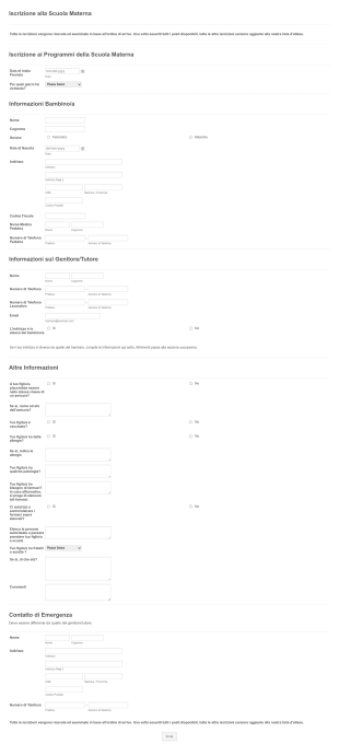Modulo Di Iscrizione Alla Scuola Materna Form Template