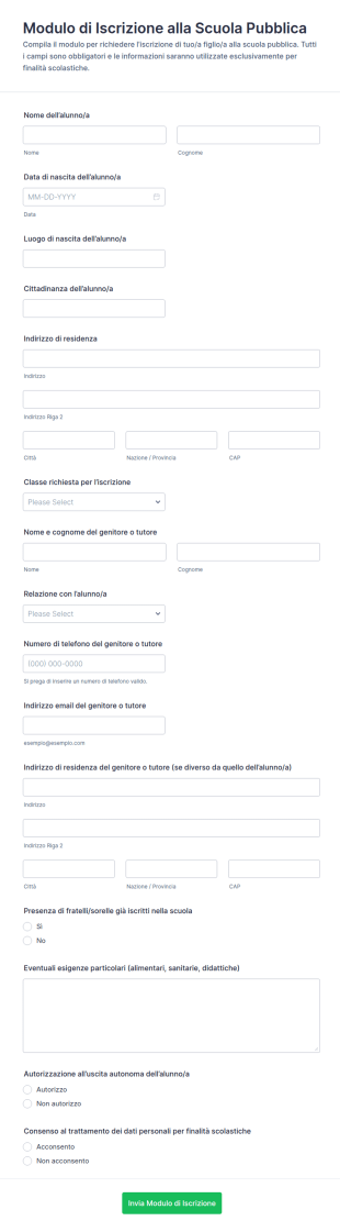 Modulo Di Iscrizione Alla Scuola Pubblica