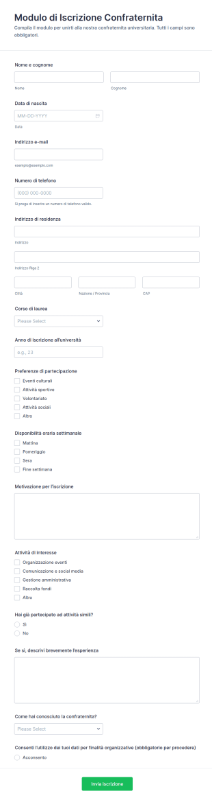 Modulo Di Iscrizione Alla Sororità