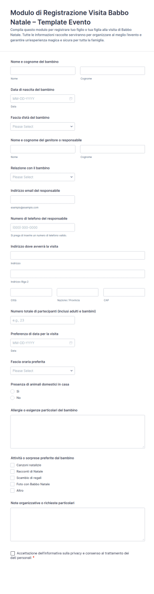 Modulo Di Iscrizione Alla Visita Di Babbo Natale